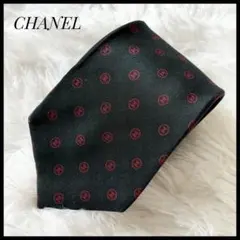 【CHANEL】　シャネル ネクタイ ココマーク 総柄 シルク ブラック レッドのサムネイル