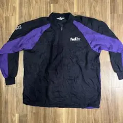 FedEx ジップアップ トレーナー 黒/紫 ロゴ スウェット XL 裏起毛