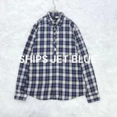 シップスジェットブルー◆チェック柄ボタンダウンシャツ M ネイビー カジュアル♪