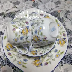 ミントンハドンホールティカップ&ソーサーブルー３客とブルーと緑プレート２枚セット