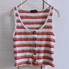 FOREVER 21 リブタンクトップ ボタン付き ボーダー ノースリーブ