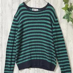 MK ミッシェルクラン シルク混 ボーダーニット 緑　薄手38