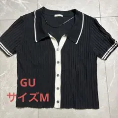 GU リブ編みショート丈半袖トップス