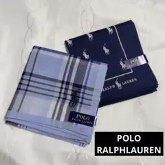 ポロラルフローレン　チェック柄ハンカチ ネイビー 2枚セット ポニー