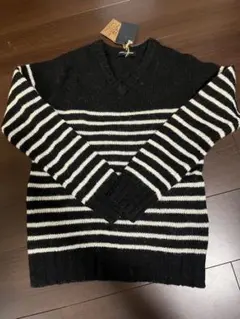【未使用】ナノユニバース セーター ボーダー ブラック ウール100%
