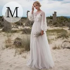 刺繍花柄レース ウェディングドレス 前撮りドレス マタニティドレスM