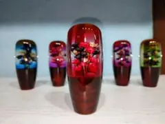 ぼかしグラデ水中花ウッドシフトノブ10cm(紫×黒×白)デコトラ旧車 軽 