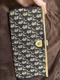 クリスチャンディオール　クラッチバッグ　トロッター柄　がま口　ネイビー　ロゴ