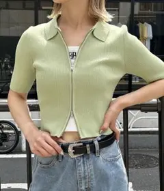 イング　ライトグリーン ジッパー半袖シャツのサムネイル