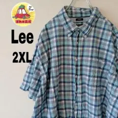 USA古着 Lee 半袖ボタンシャツ 2XL ライトブルー　ネイビー　チェックのサムネイル