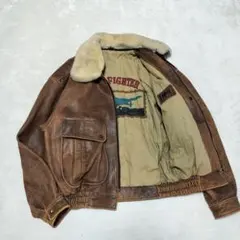 80S 90S　G-1タイプ　羊革　フライトジャケット　裏地戦闘機プリント