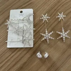 星と月のヘアピンとパールピアスセット