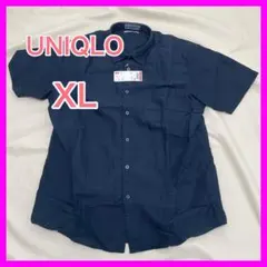 【未使用】 ユニクロ リネンコットンシャツ 半袖 ネイビー メンズ XL