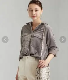greenlabelrelaxing コーデュロイ長袖シャツ グレージュのサムネイル