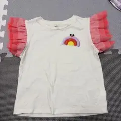 H&M フリル袖 虹刺繍 Tシャツ