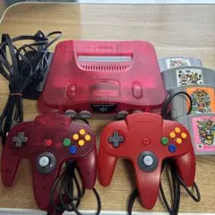NINTENDO64 本体 クリアレッド コントローラー2個付き