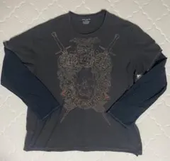 DKNY JEANS スカルプリント フェイクレイヤード長袖Tシャツ XLのサムネイル