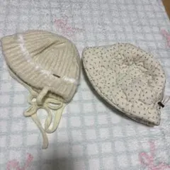 帽子2個セット　ビーニー　ニット　花柄　キルティング