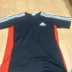 adidas 3本ライン Tシャツ 160 黒/赤