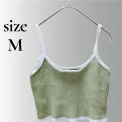 SHEIN リブ キャミソール M グリーン クロップド バイカラー Y2K