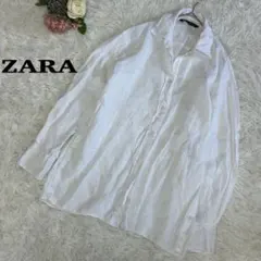 【ZARA】ザラ リネン長袖シャツ　羽織り　ホワイト　ナチュラル　シンプル　春夏のサムネイル