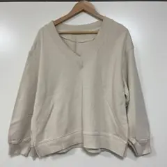 GU Vネックスウェット サイズスリット Lライトベージュジーユー