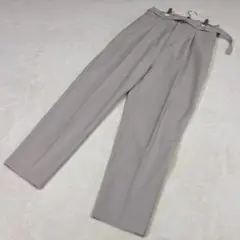 【ビス】パンツ　細ベルト付タックパンツ　ワイド　ベージュ　L　リネンライク