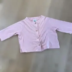 プチバトー　サーモピンク ボタン付きカーディガン 12m