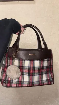 サマンサタバサ スクエアシェイプ チェック柄バッグ (オフホワイト