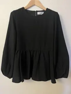 OPAQUE.CLIP 黒 ふくれジャガードペプラム　ブラウス　サイズ40/L