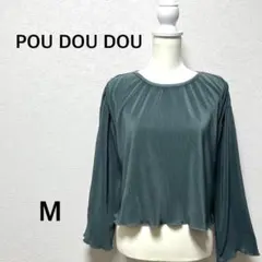プードゥドゥ リブカットソー　Tシャツ　アンブレラスリーブ　光沢感　グリーン　M