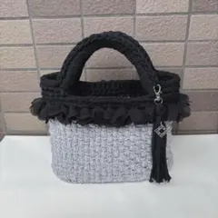 ズパゲッティ♡ロシアヤーン♡マルシェバッグ♡シフォンフリル付バッグ♡トートバッグ