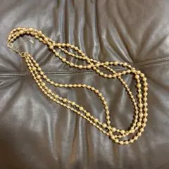 MOGA モガ　美品　コットンパールネックレス　三連　ゴールド