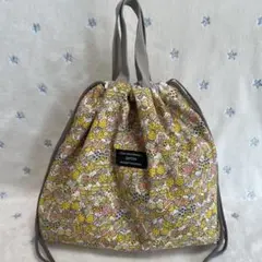 ハンドメイド 巾着トート お着替え袋 蝶 イエロー