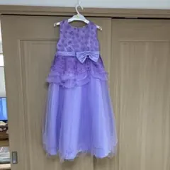 紫色 フリル リボン付き フォーマルロングドレス 130㎝　発表会、フォーマル