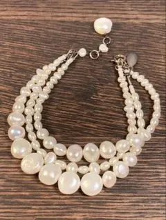 agete アガット　淡水　パール　3連ブレスレット　silver パーティー