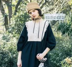 サマンサモスモス　SM2 長袖 配色レースワンピース ブラック