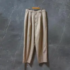 80s vintage リネン ツータック ワイドスラックス 裾ダブル 希少