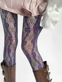 紫色レディースストッキングレースタイツあみタイツ即日発送　タイムセール中