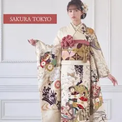 極美品】正絹 振袖6点セット 金色の箔 白地 古典柄 フルセット可 No6/6