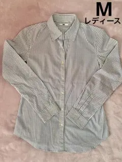 UNIQLOユニクロ青と白のストライプ 長袖シャツレディースMサイズ