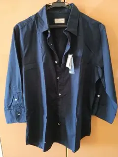 【新品】ナノ・ユニバース　ネイビー コットン 七分袖シャツ 　Lサイズ