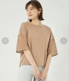 green label relaxing レース ドッキング 5分袖　カットソーのサムネイル
