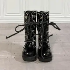 1/6ドール用　編み上げロングブーツ　エナメル黒　シューズ　靴　ブライスに