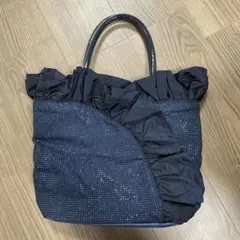 TO BE CHIC フリルバッグ トートバッグ ラインストーン ネイビー