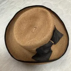 ストローハット　麦わら帽子 黒リボン付き