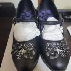 未使用品 Byあしながおじさん ダブルストラップパンプス ブラック 25.0 