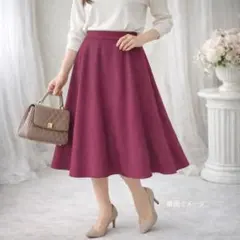 美品 フレアスカート M ボルドーピンク 日本製　華やか ミモレ丈