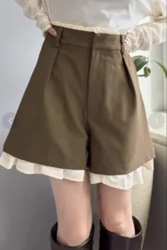 【w closet】レイヤードショートパンツ カーキ 新品未使用タグ付き
