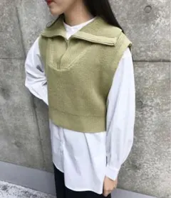 イング　ハーフジップ　ニット　グリーン